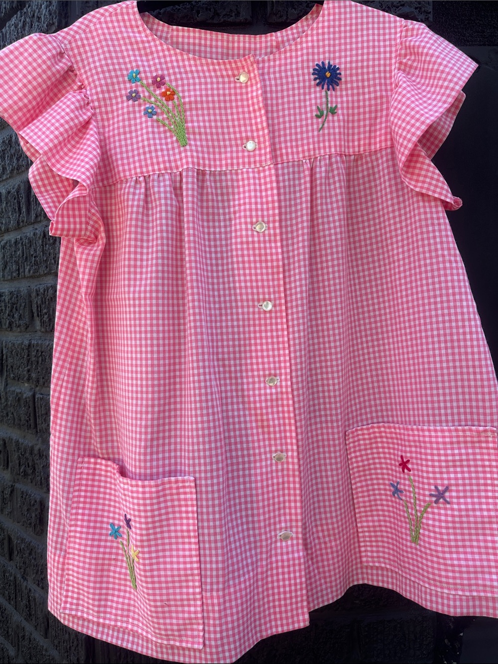 VINTAge Flower chic RARE gingham 60s embroidered Top/ blouse